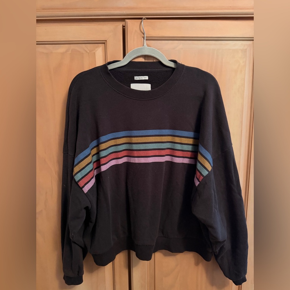 American Eagle Outfitters Black Crewneck Sweater with Multicolor Stripes